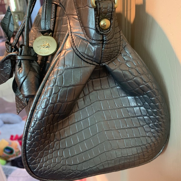 Brahmin Gray Croc Embossed Leather Satchel/Shoulder Handbag - Picture 4 of 10